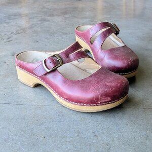 Dansko Britney Waxy Burnished Mule Clog in Wine size 39